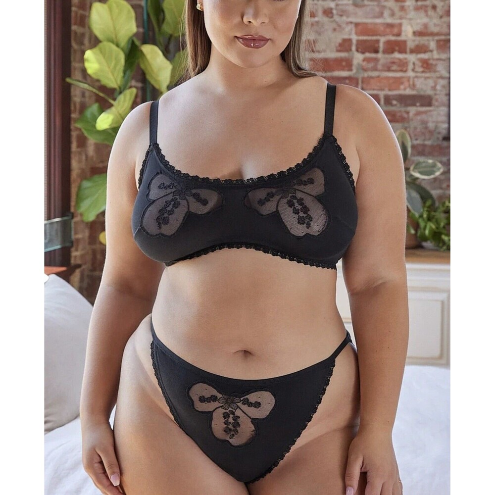 Savage X Fenty A Peek Behind The Lace Black Bralette & String Bikini Sz Lg New - Picture 3 of 13